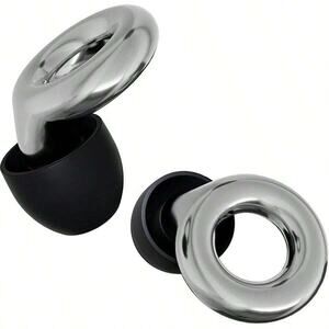 New Silver Circle Round Metallic Ear Plugs With Case‎ Silicone Concert Tips